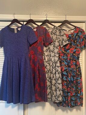 4 floral Lularoe Amelia dresses, EUC, size L
